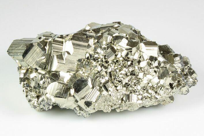 Gleaming, Striated Pyrite Crystal Cluster - Peru #195749